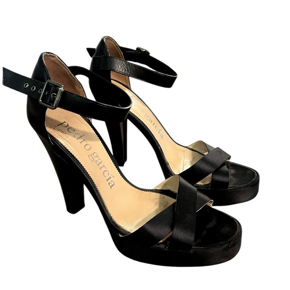 Pedro Garcia Black High Heel Sandals 8.5 38.5 Ankle Straps Open Toe Euc $589